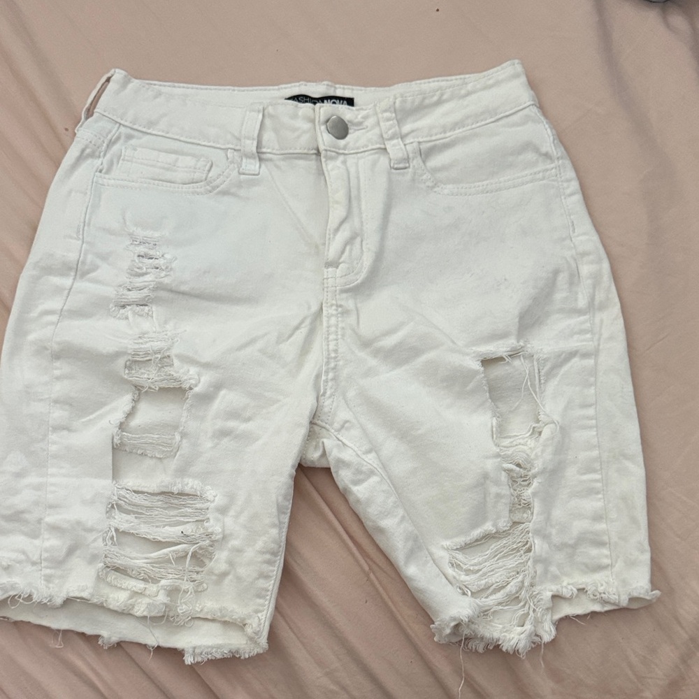Fashion NovaWhite Distressed Denim Shorts